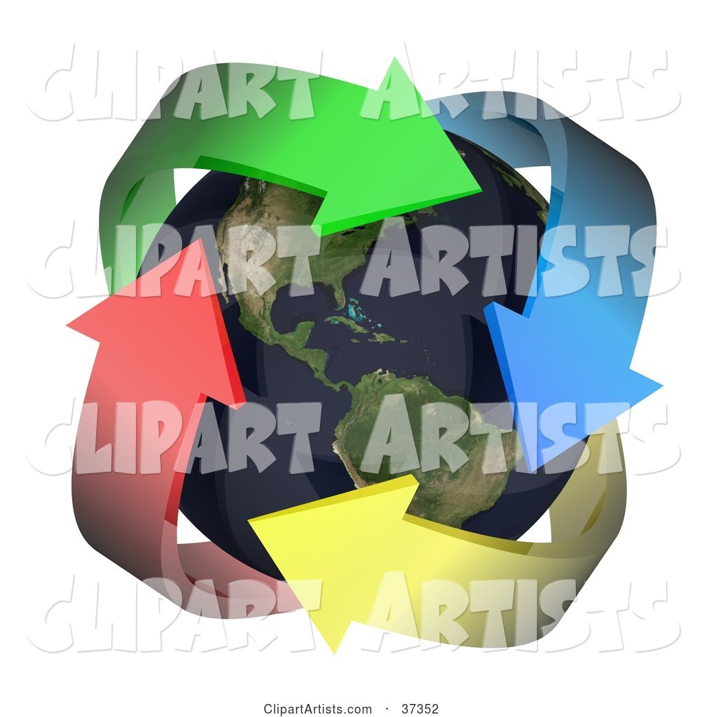 Four Colorful Arrows Embracing Earth, with the Americas Featured
