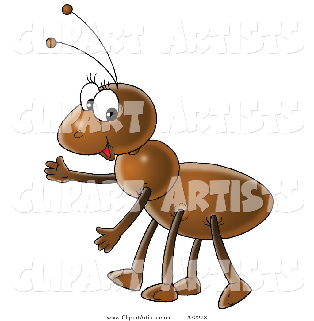 Friendly Brown Ant Gesturing to the Left