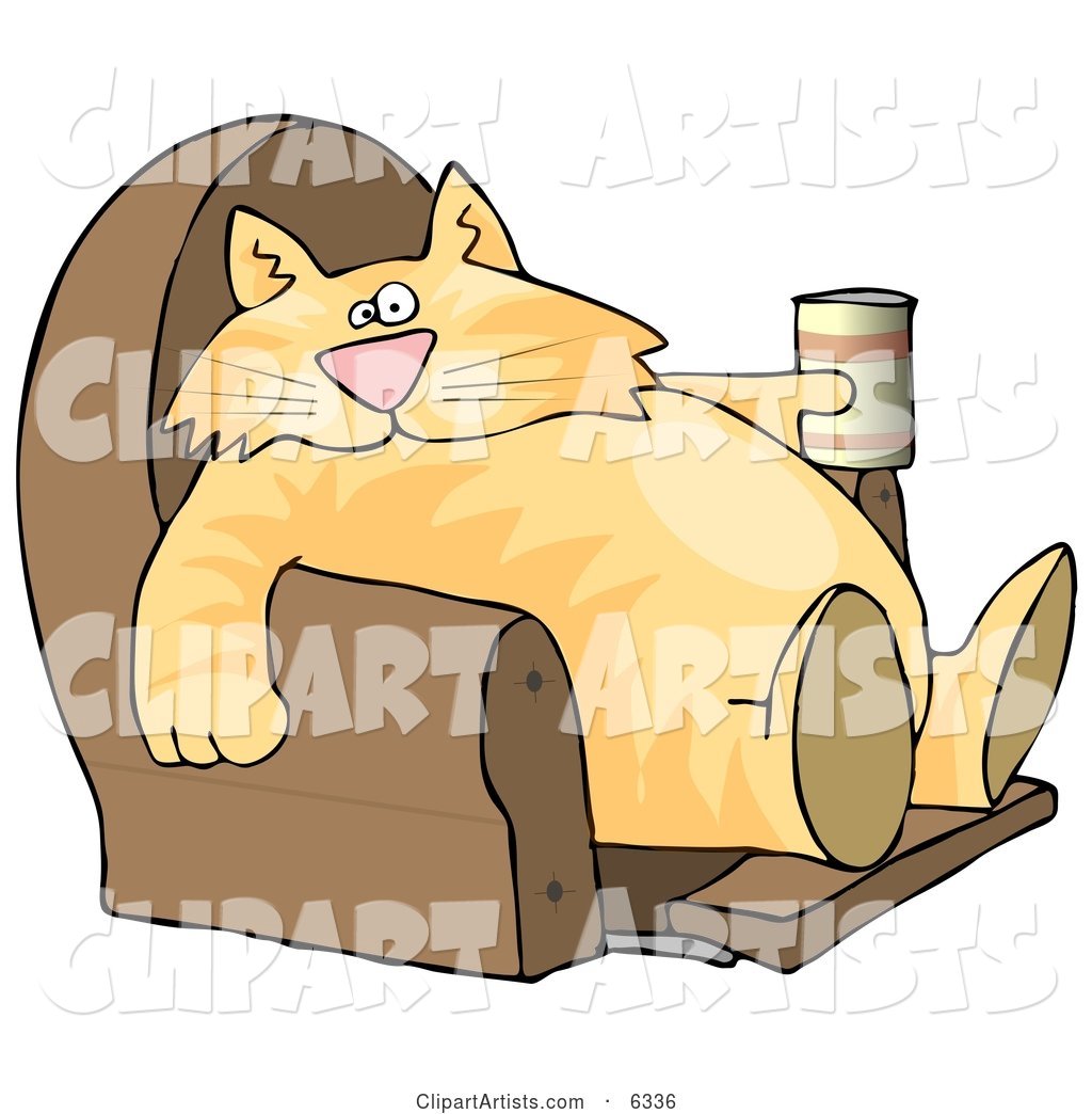 Funny Human-like Cat Sitting on a Recliner Chair with a Can of Beer