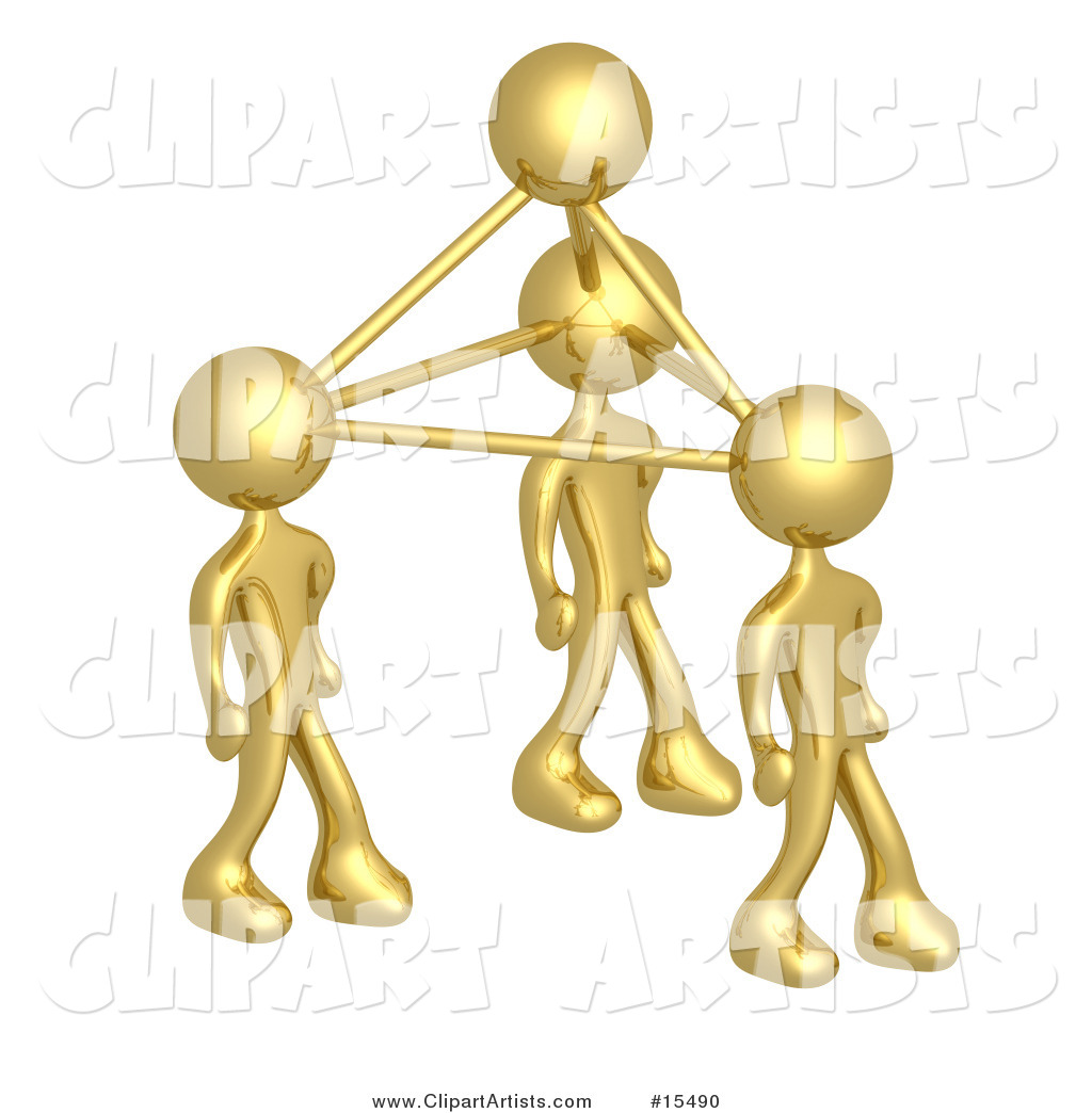 Gold Business People Connected by Atoms, Symbolizing Teamwork, Brainstorming, Creativity and Ideas