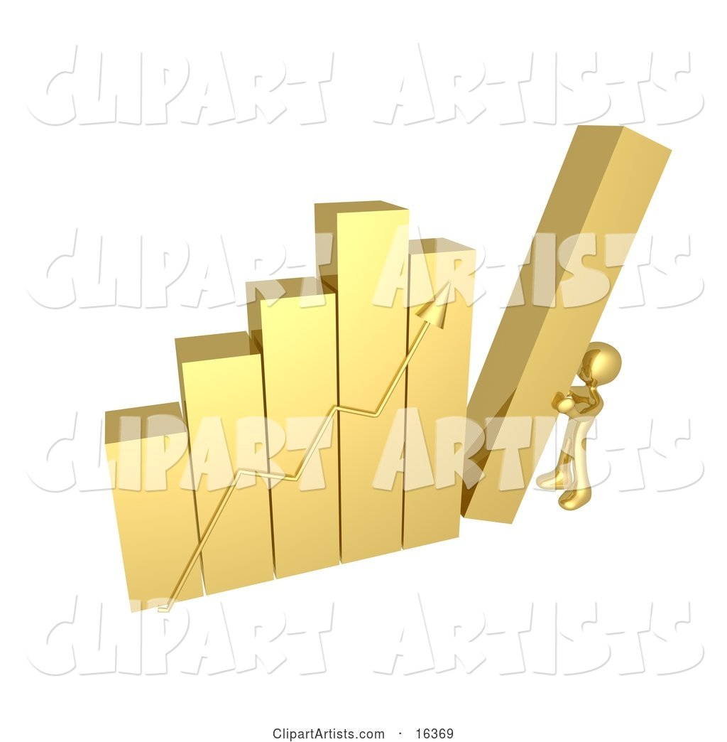 Gold Person Pushing up the Last Column on a Bar Graph Chart, Symbolizing Effort and Success