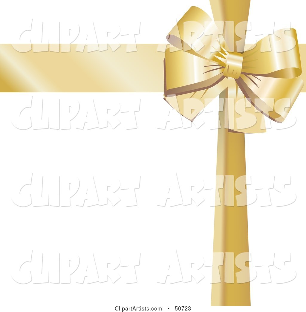 Gold Ribbon and Bow Around a White Gift