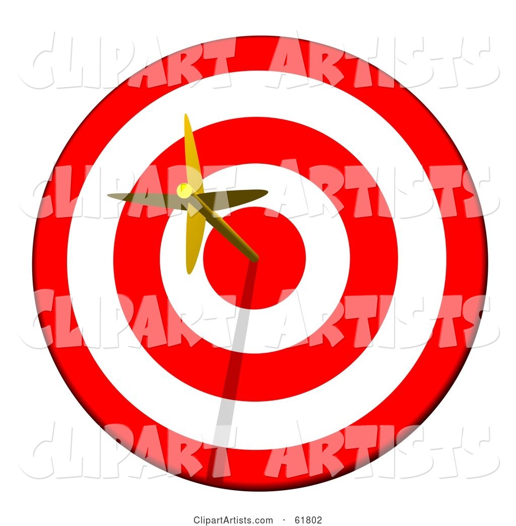 Golden Arrow Straight in the Bullseye on a Red and White Target