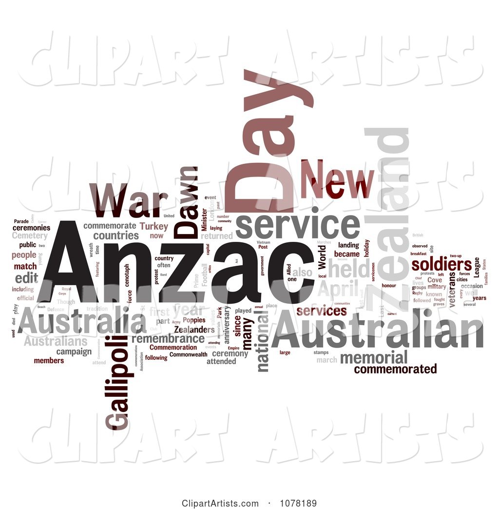 Gray Red and Black Anzac Day Word Collage