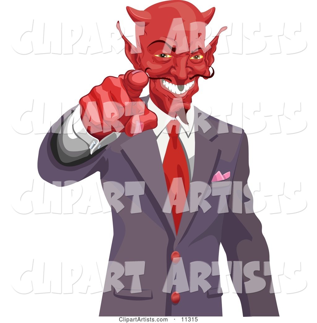 Greedy Horned Devil Pointing, Wanting Your Soul or Money