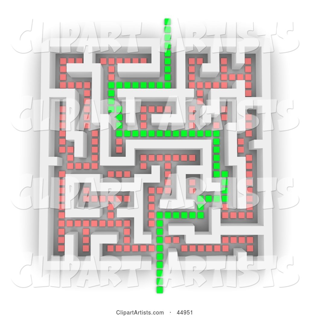 Green Path Leading Through a White Maze, with Red Paths That Dont Go Through