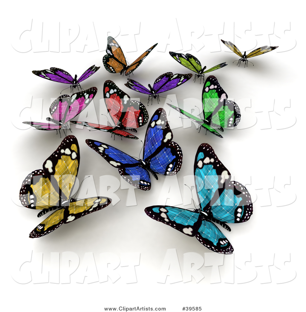 Group of Colorful Solar Panel Butterflies