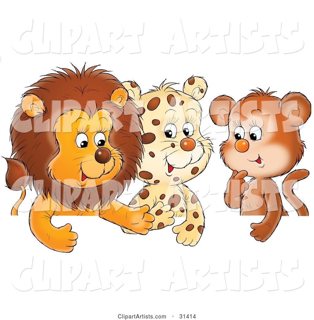 Group of Friends, a Cute Baby Lion, Leopard and Monkey, Chatting