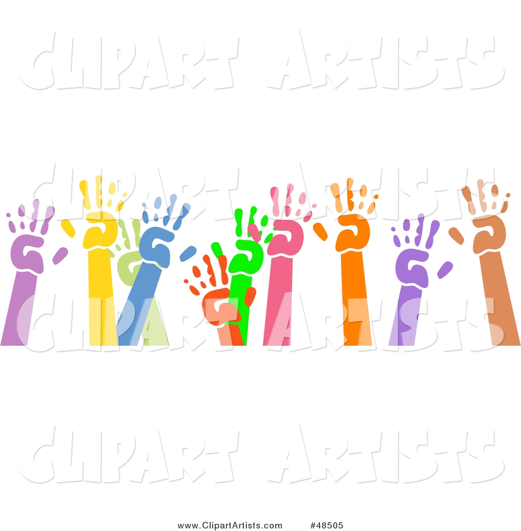 Group of Raised Colorful Hand Prints on White