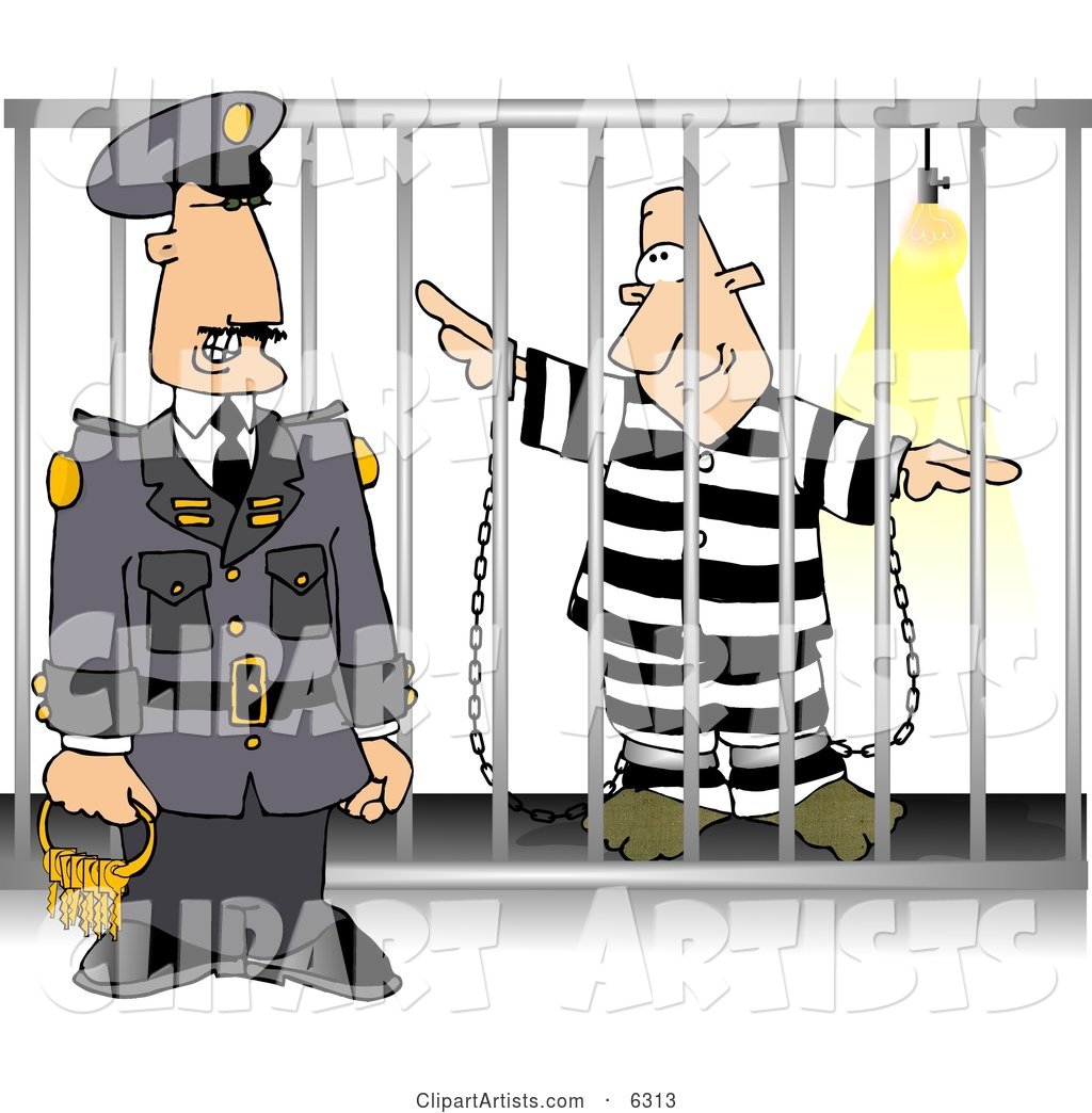 Guard with Keys Standing Beside a Prisoner in Jail Cell