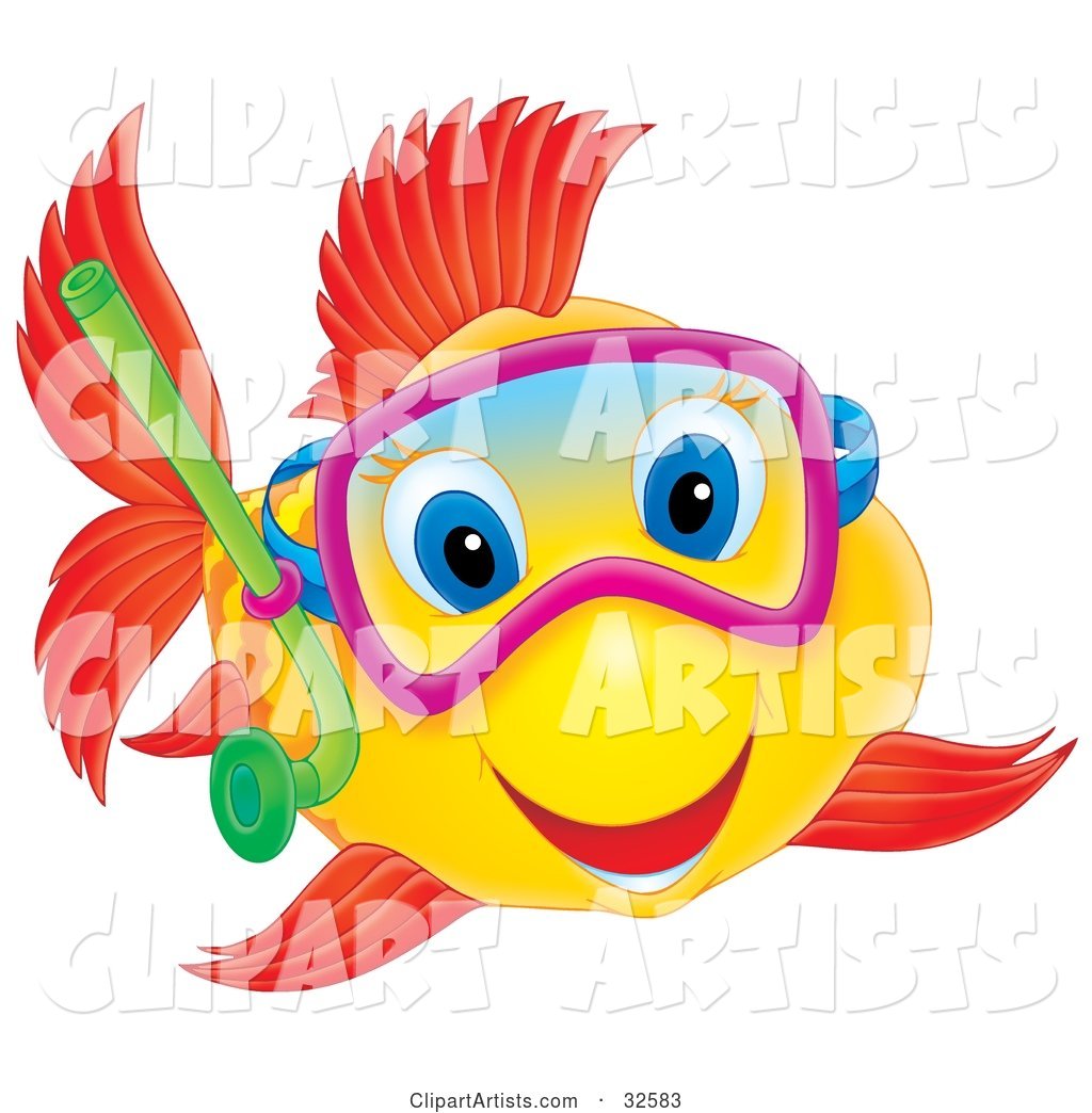 Happy Yellow Fish with Red Fish and Blue Eyes, Snorkeling