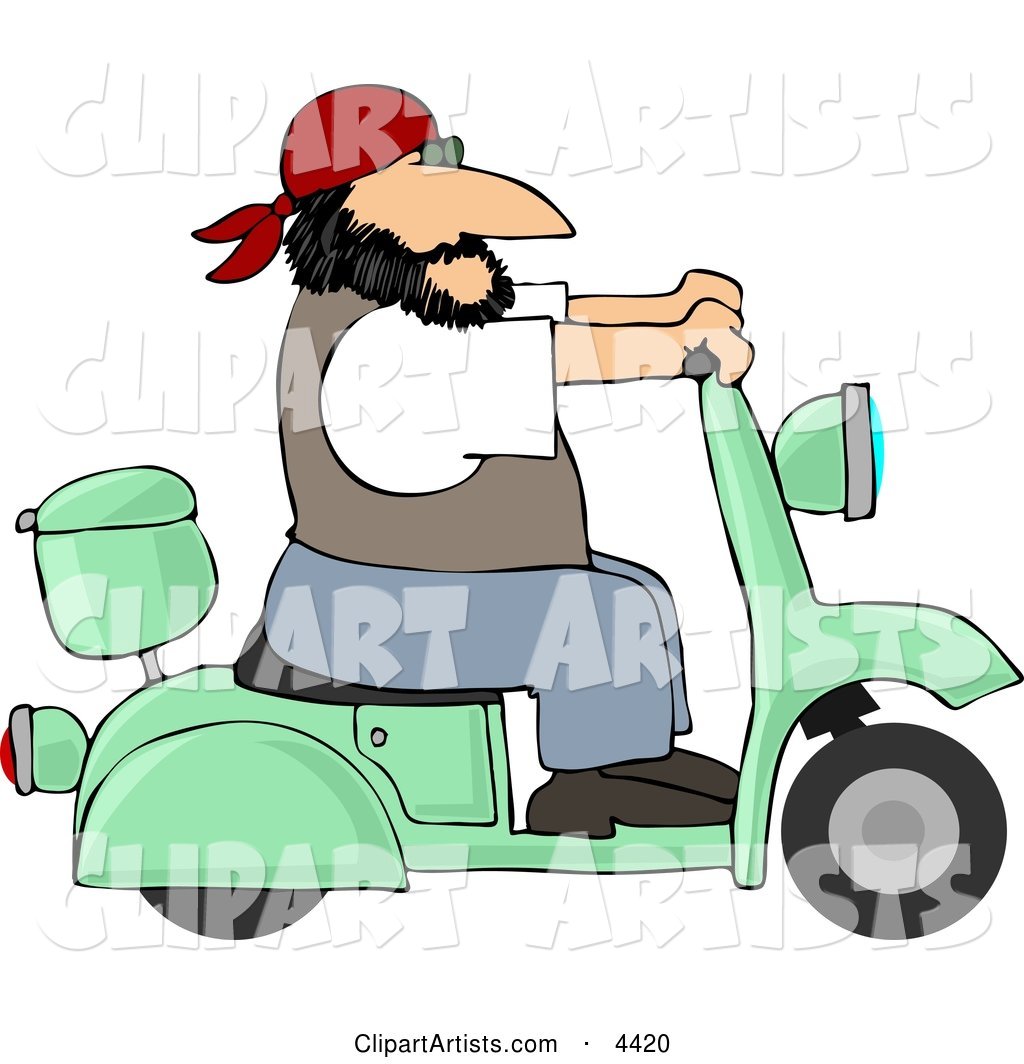 Harley Biker Man Wearing a Bandanna and Driving a Motor Scooter