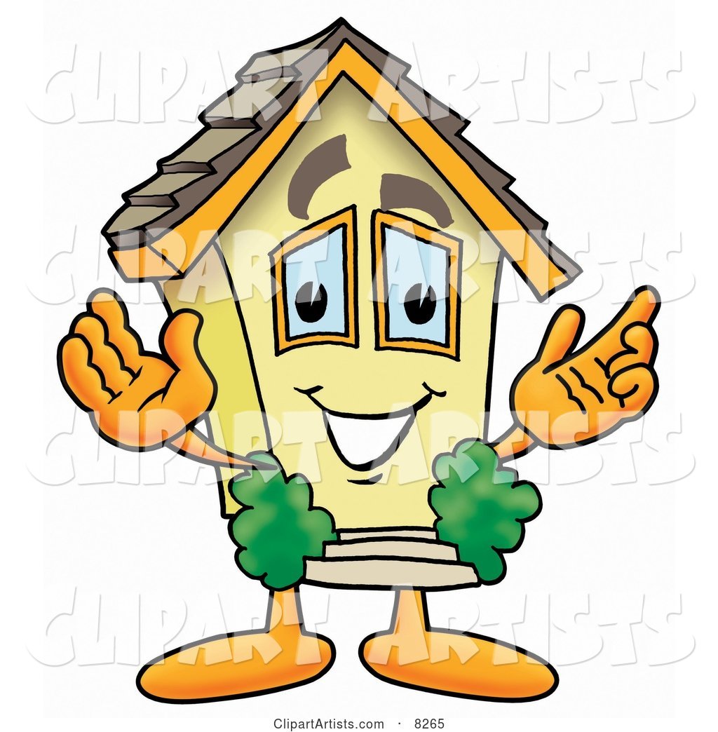 House Mascot Cartoon Character with Welcoming Open Arms