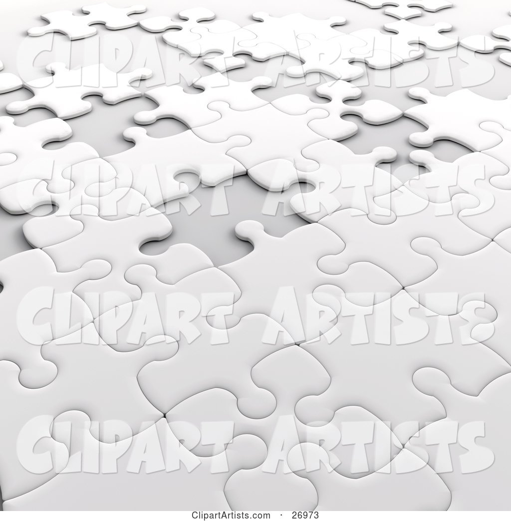 Incomplete White Jigsaw Puzzle with Scattered Spaces of Missing Pieces
