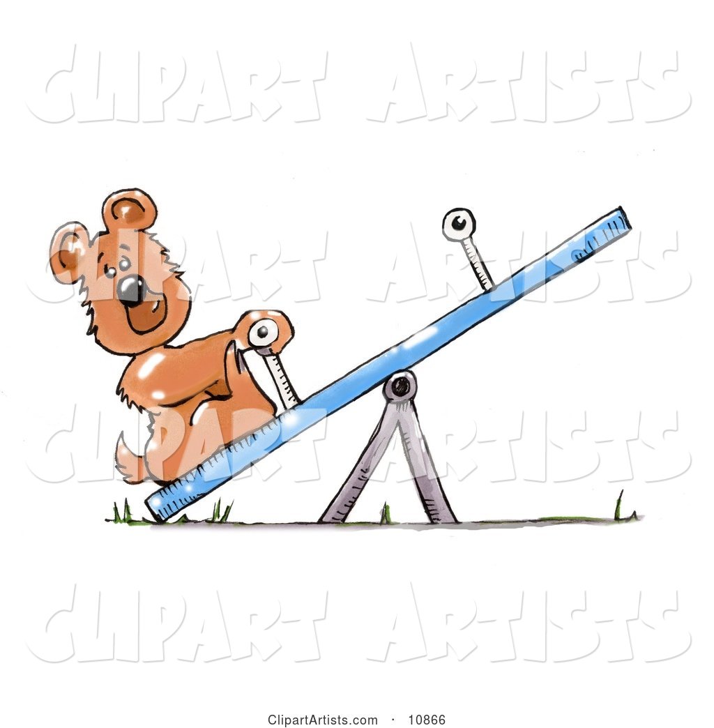 Lonely Little Bear Cub on a Seesaw Teeter Totter on a Playground, Waiting for Someone to Play with