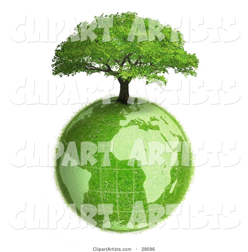 Lush Green Tree Growing on Top of the Green Earth with a Grassy Texture, over White