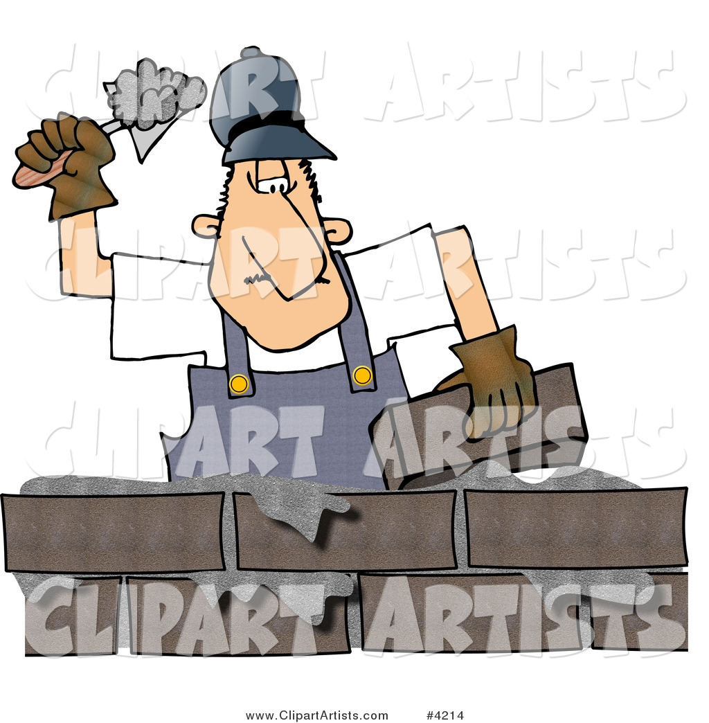Male Builder Cementing a Brick Wall