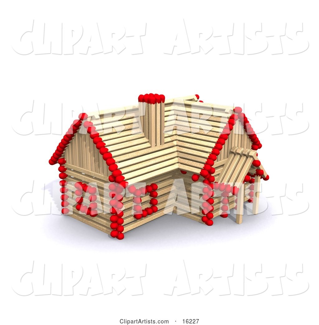 Matchstick Home with Red Tips, Symbolizing a Stick Built House, Foreclosure, and Insurance