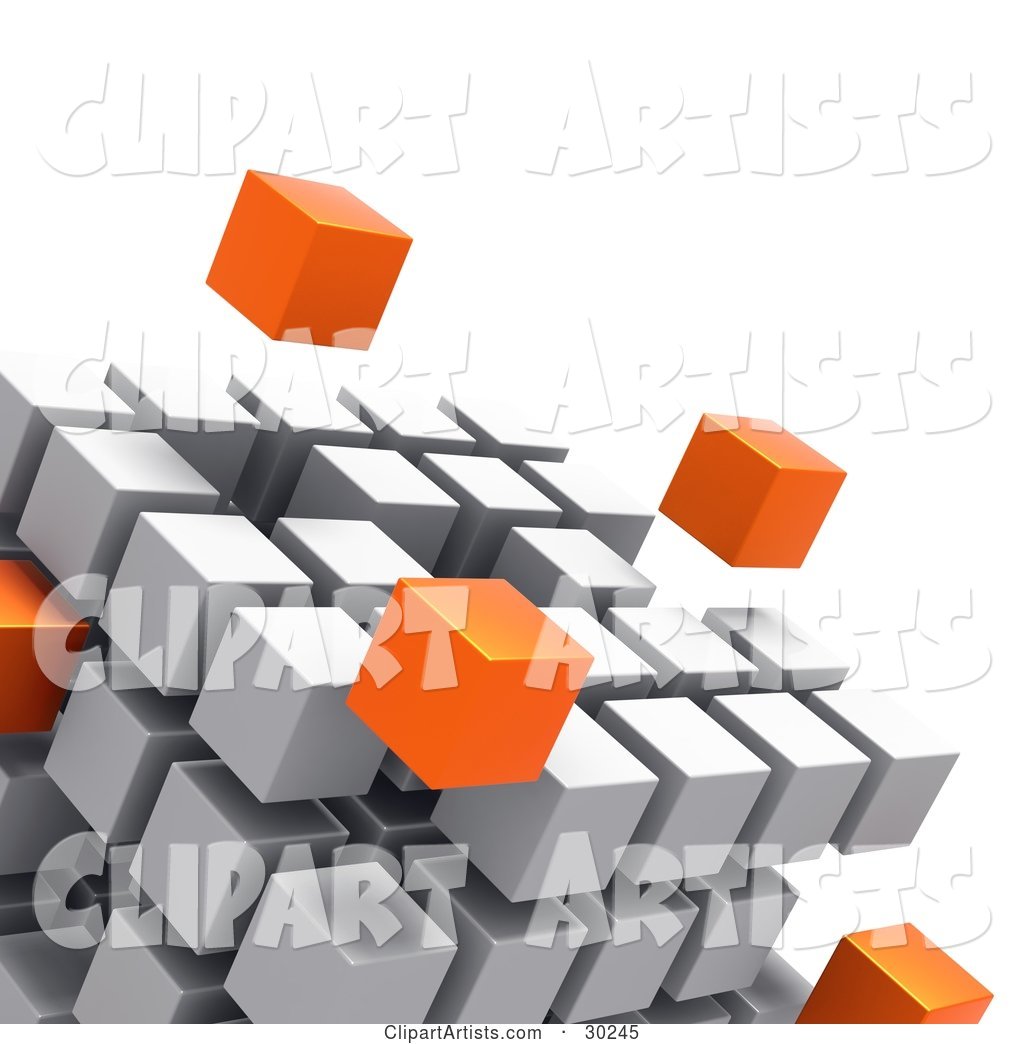 Orange Cubes Floating Outside a Large Cube Created with White Cubes, Symbolizing Leadership and Individuality