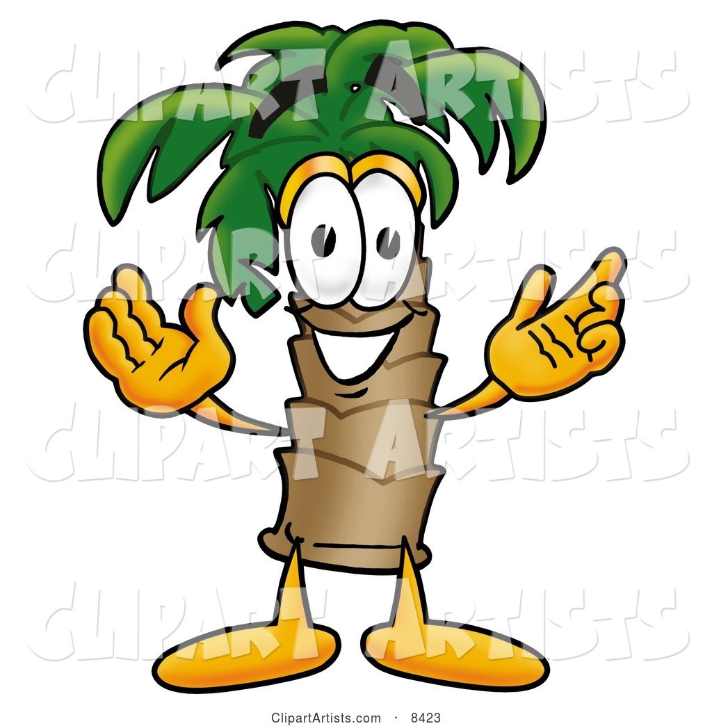 Palm Tree Mascot Cartoon Character with Welcoming Open Arms