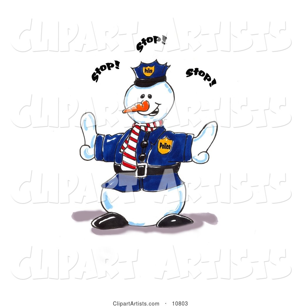 Police Snowman Directing People to Stop