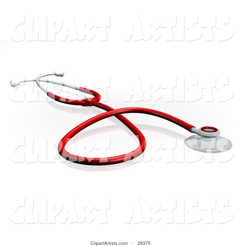 Red Doctor's or Veterinarian's Stethoscope at Reast on a White Surface
