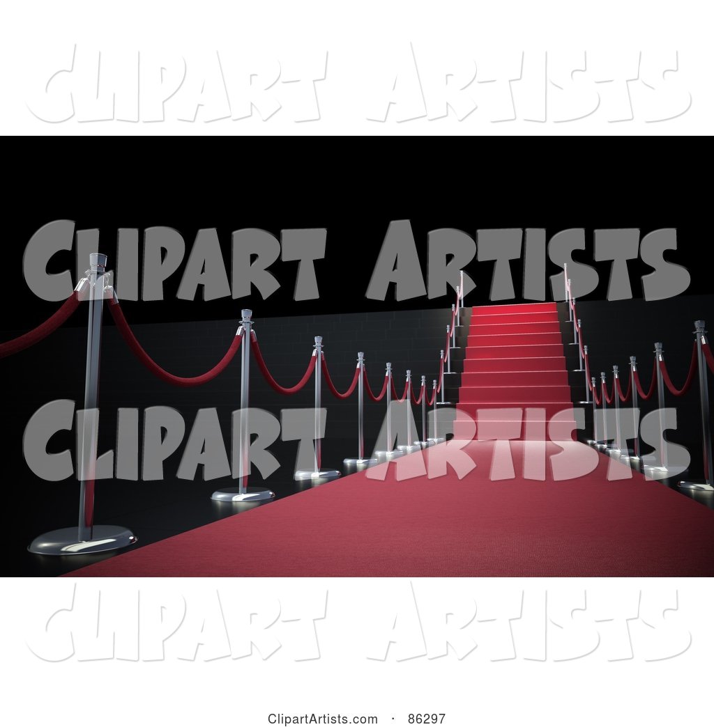 Rope and Pole Lined Red Carpet and Stairs over Black
