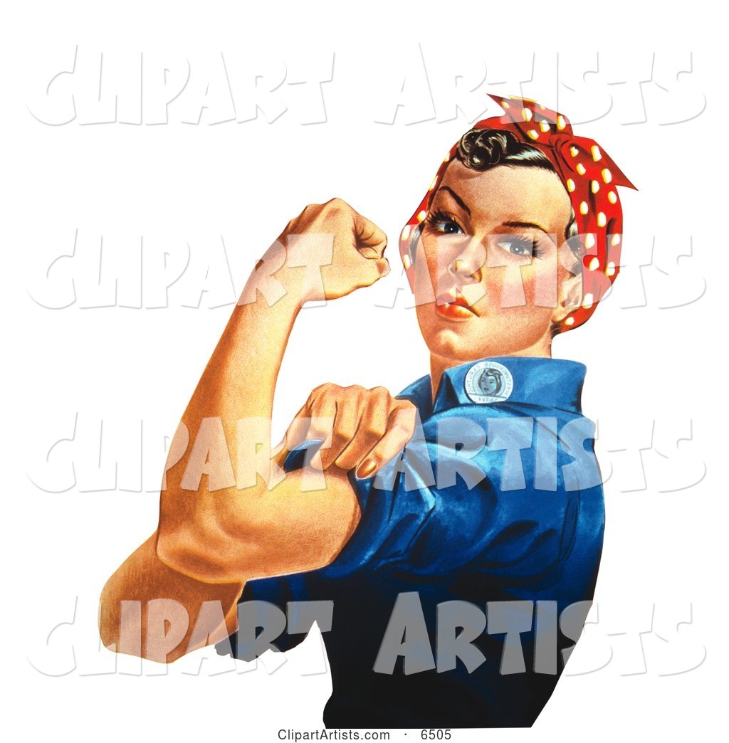 Rosie the Riveter Isolated on White, Facing Left