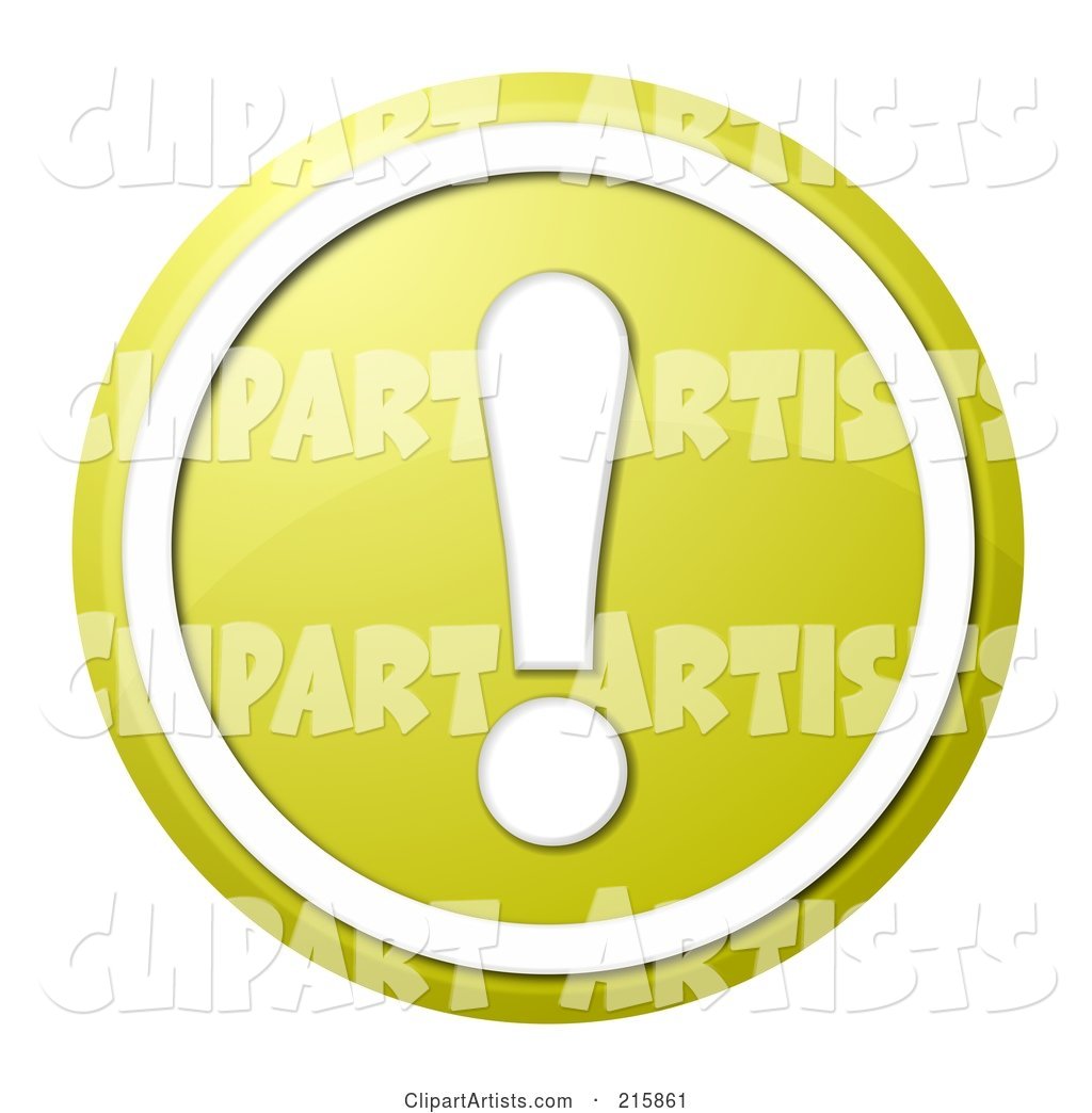 Round Yellow and White Shiny Exclamation Point Button Icon