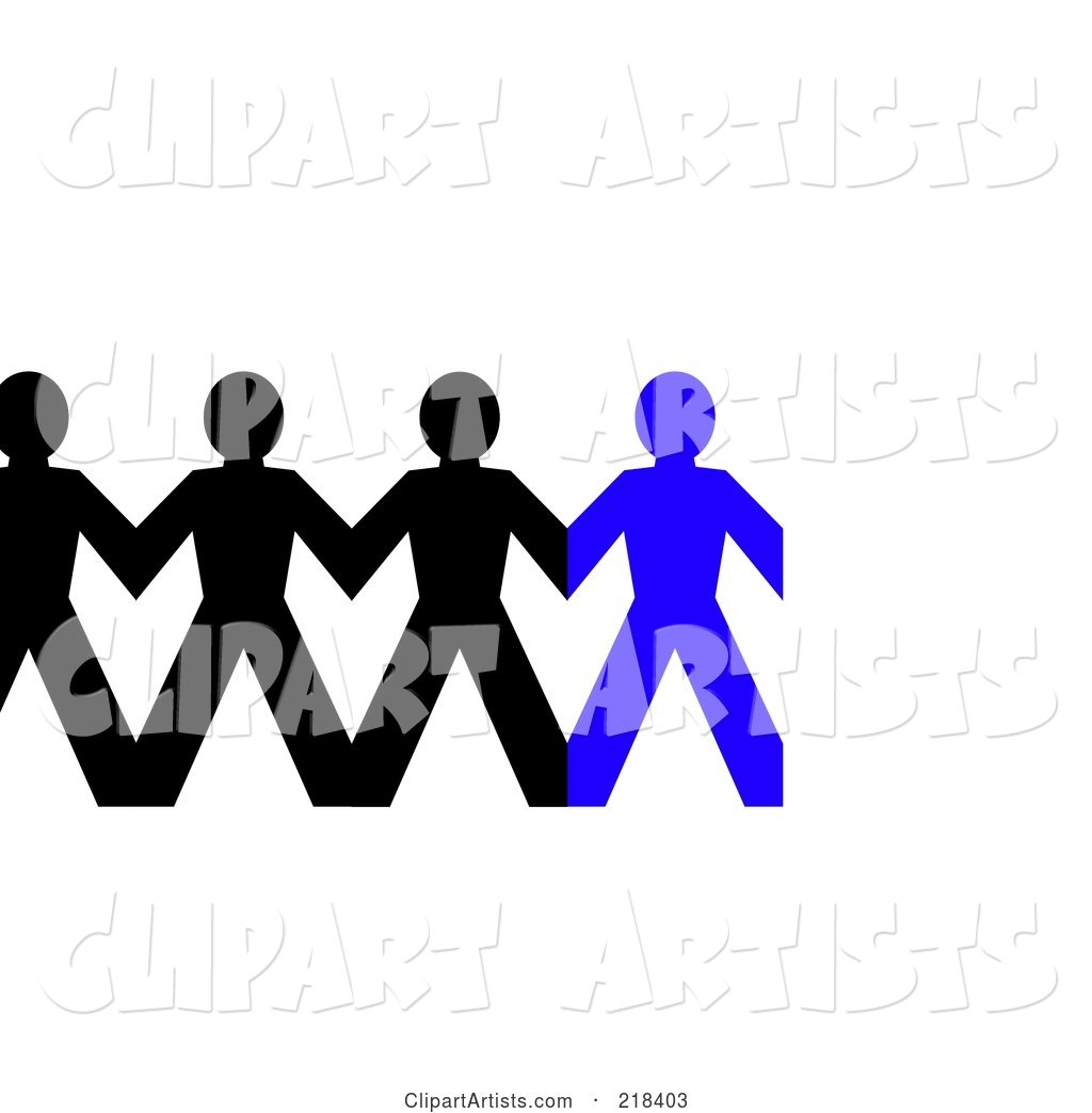 Row of Black and Blue Paper People Holding Hands