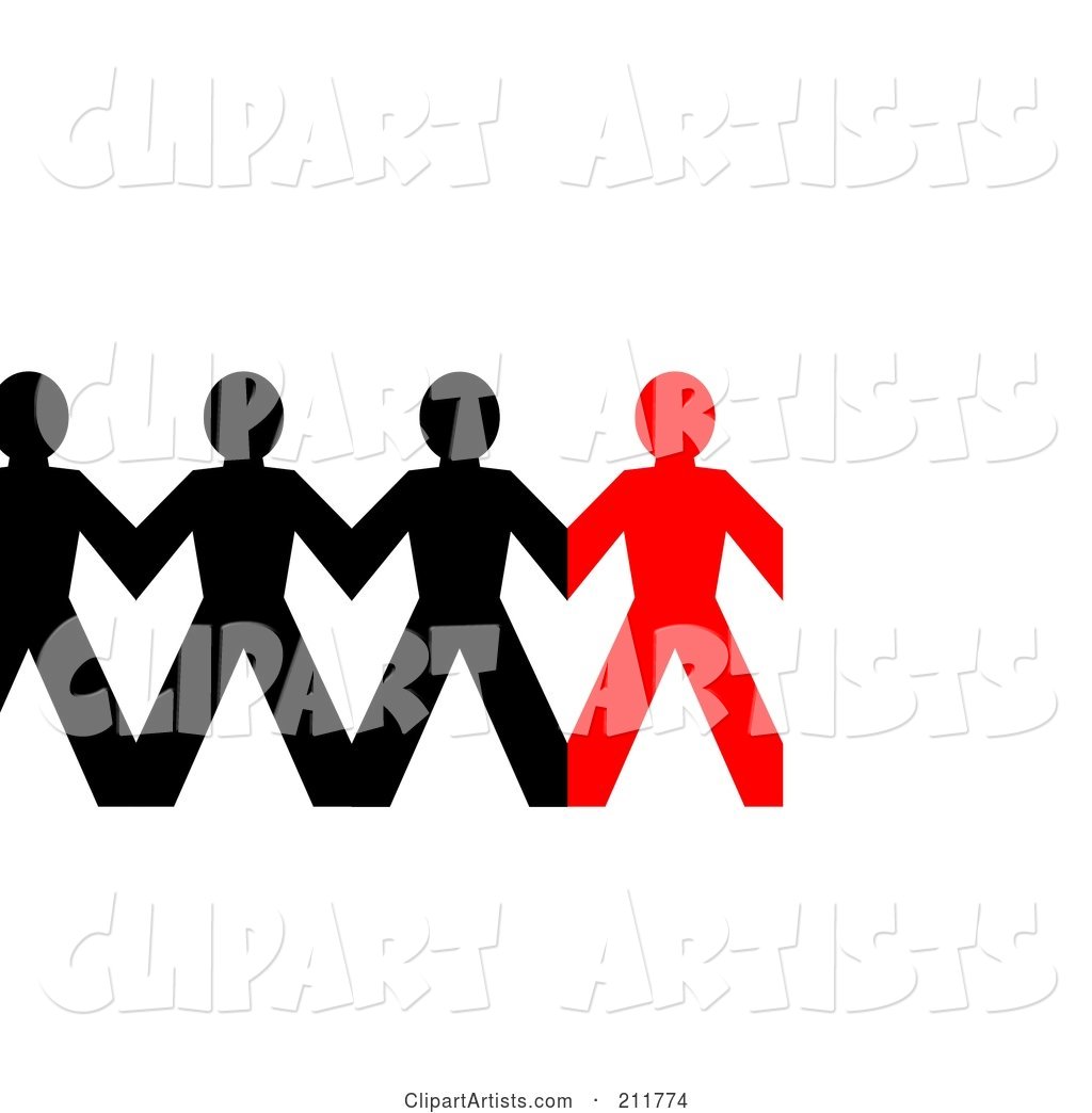 Row of Connected Black and Red Paper People