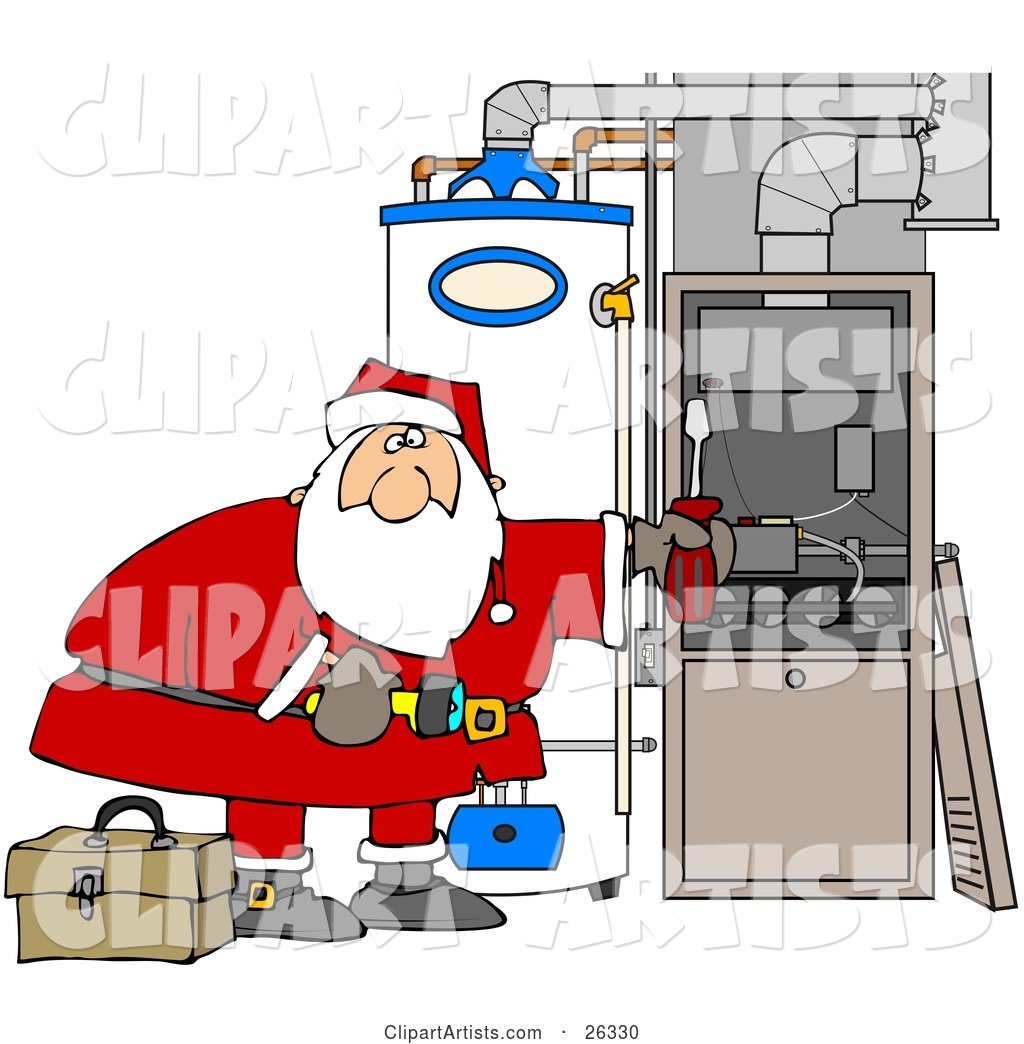 Santa Bending over and Repairing Wires in an Hvac System for Christmas