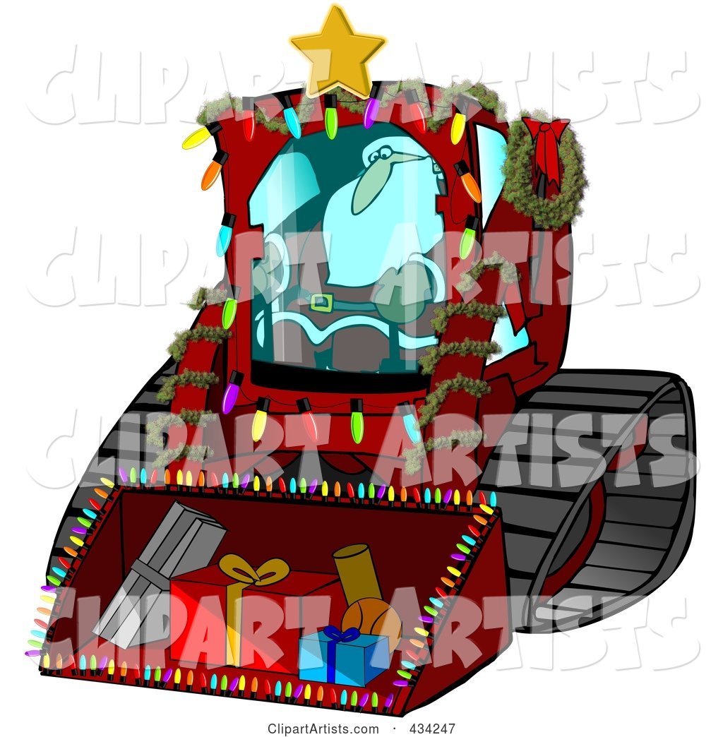 Santa Operating a Bobcat Machine with Gifts in the Bucket