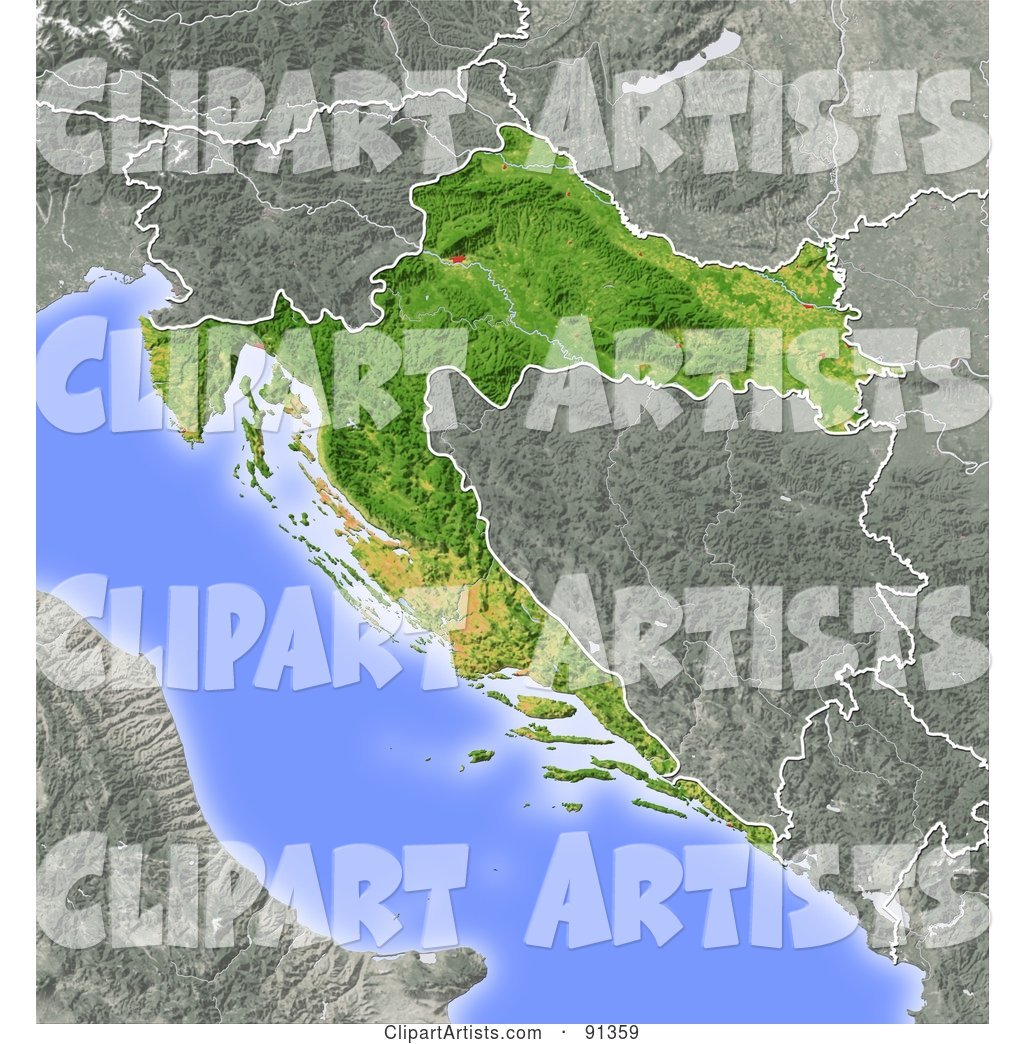 Shaded Relief Map of Croatia