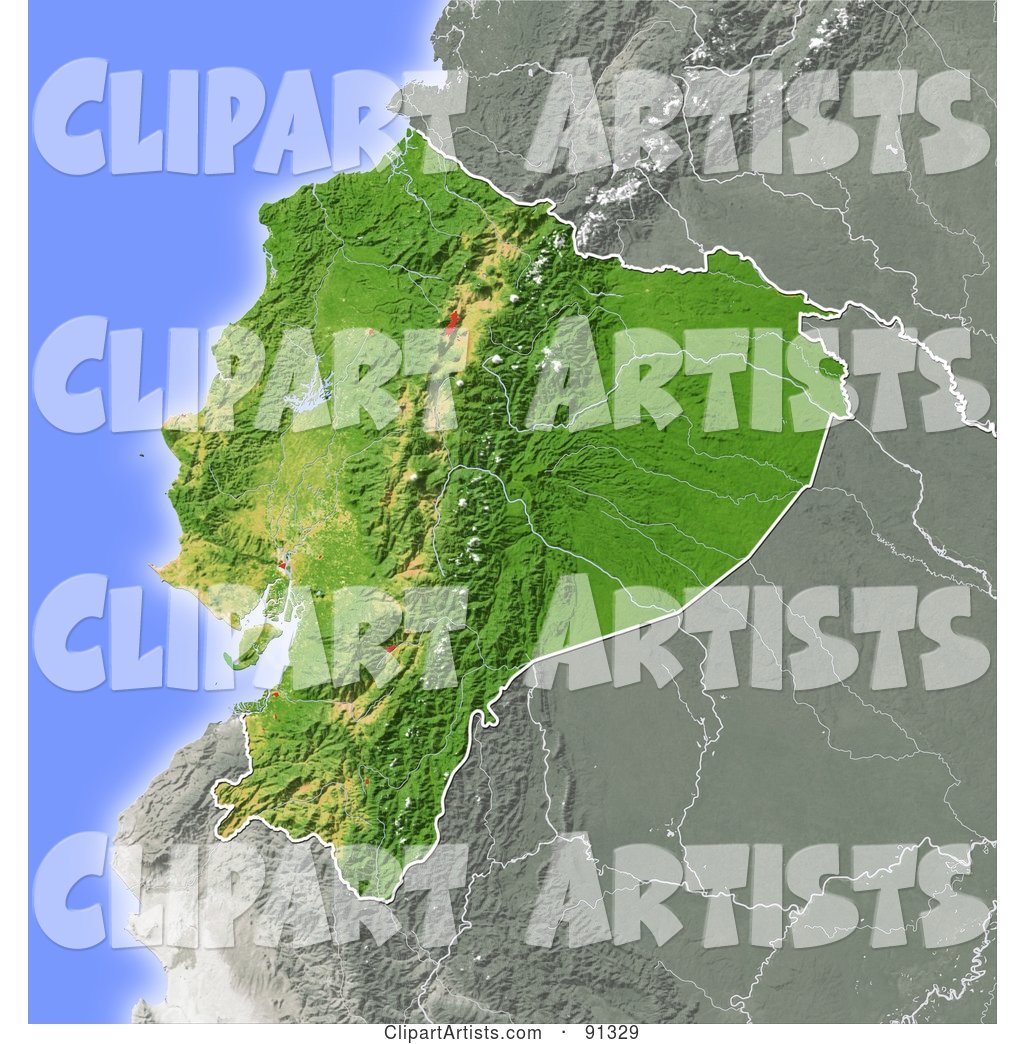 Shaded Relief Map of Ecuador