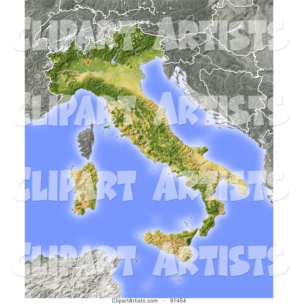 Shaded Relief Map of Italy