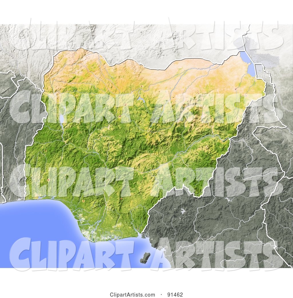 Shaded Relief Map of Nigeria