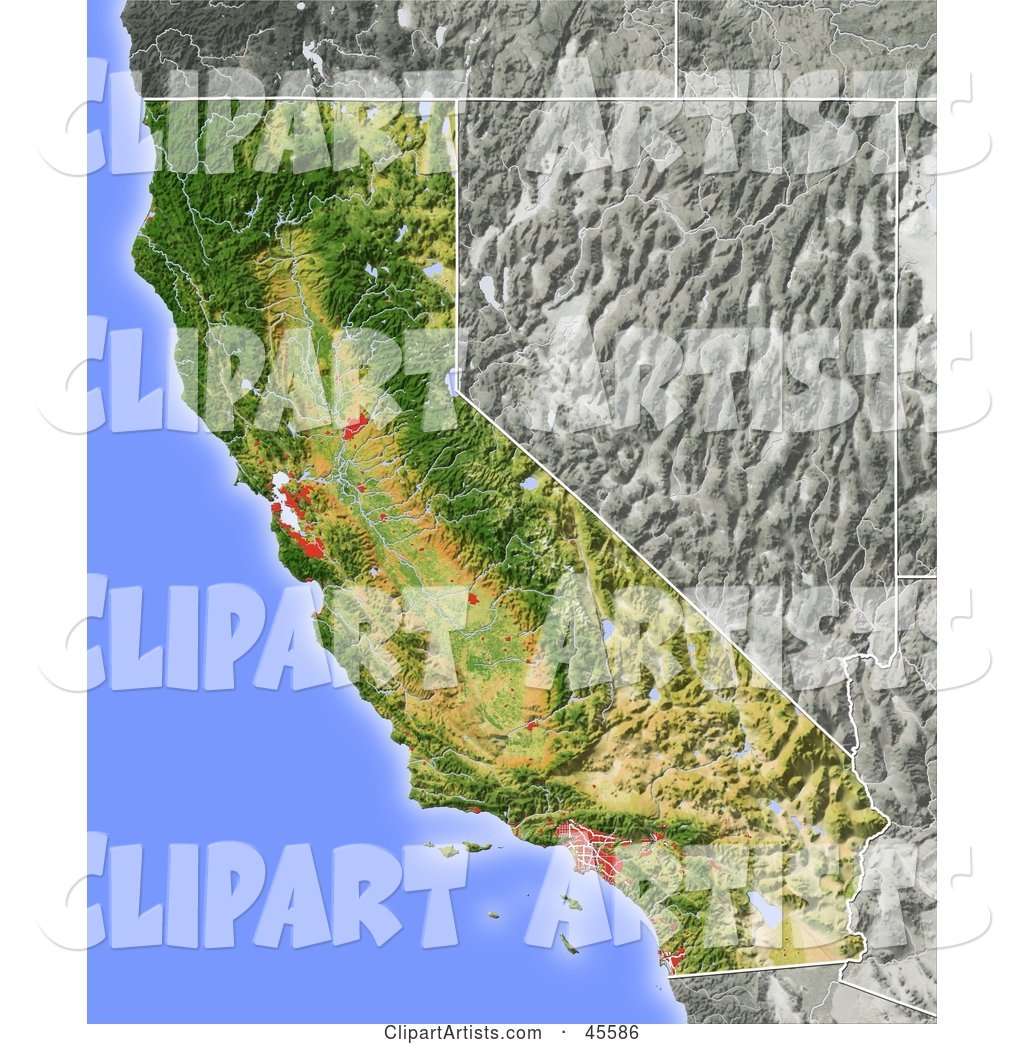 Shaded Relief Map of the State of California