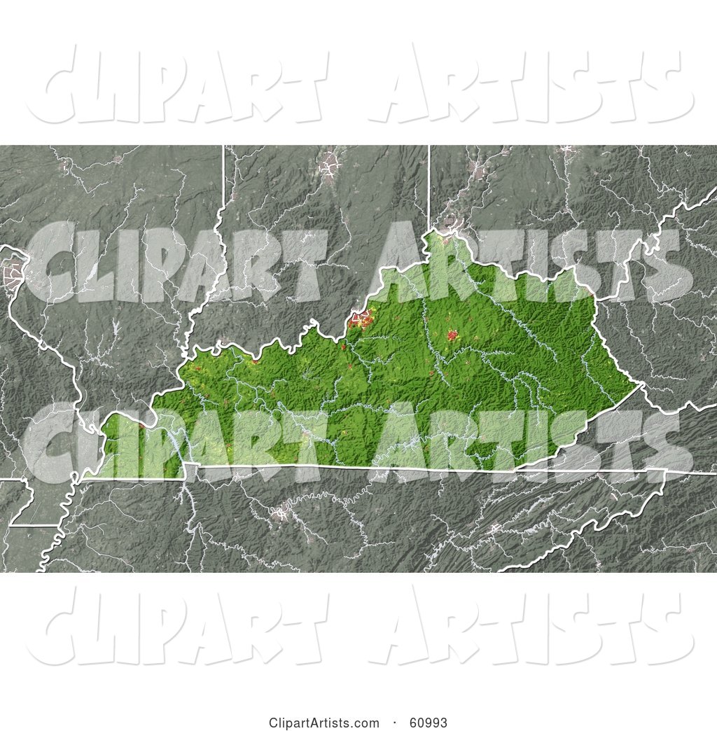 Shaded Relief Map of the State of Kentucky