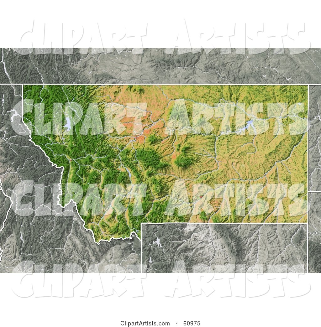 Shaded Relief Map of the State of Montana