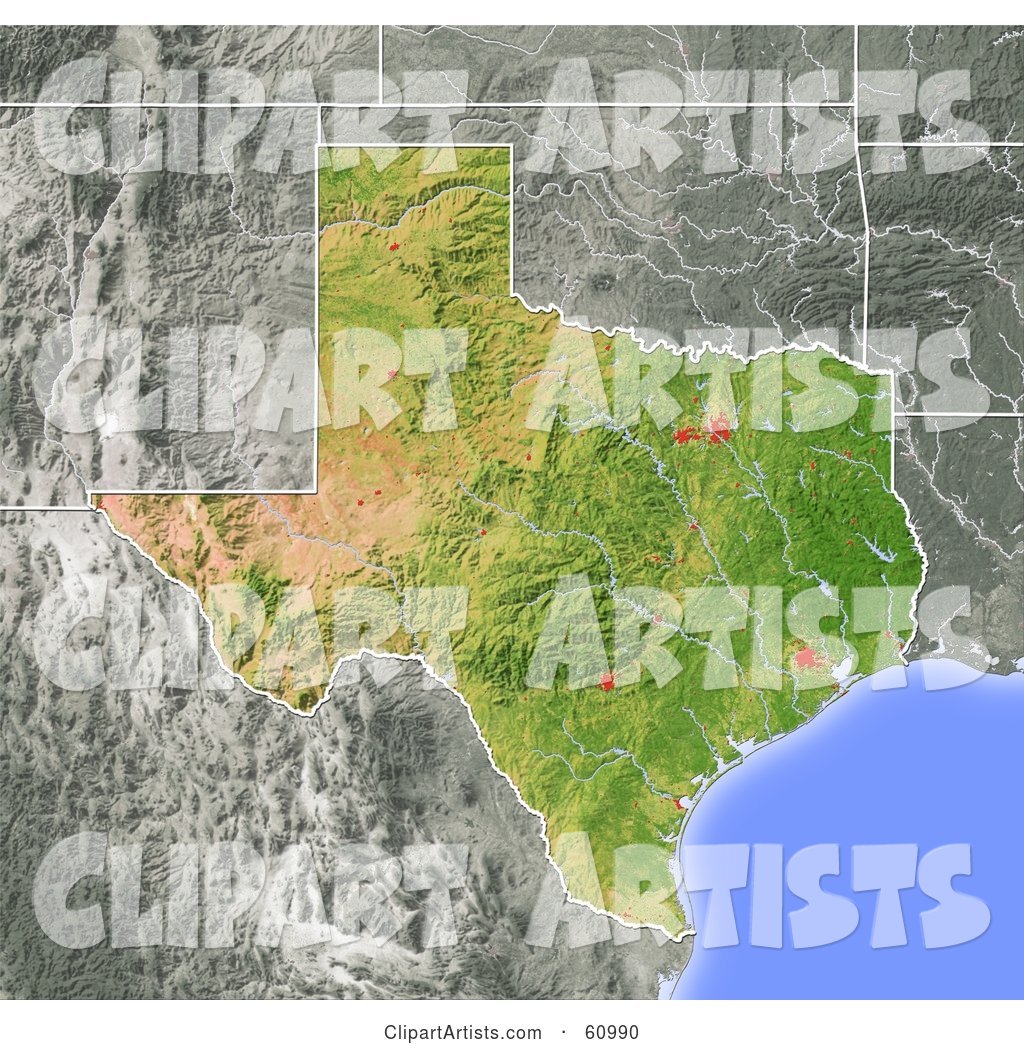 Shaded Relief Map of the State of Texas