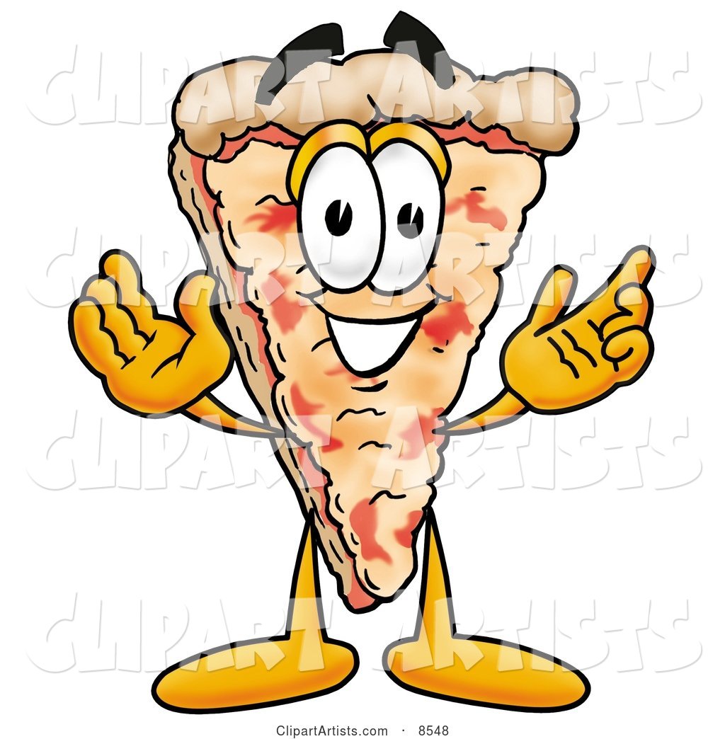 Slice of Pizza Mascot Cartoon Character with Welcoming Open Arms