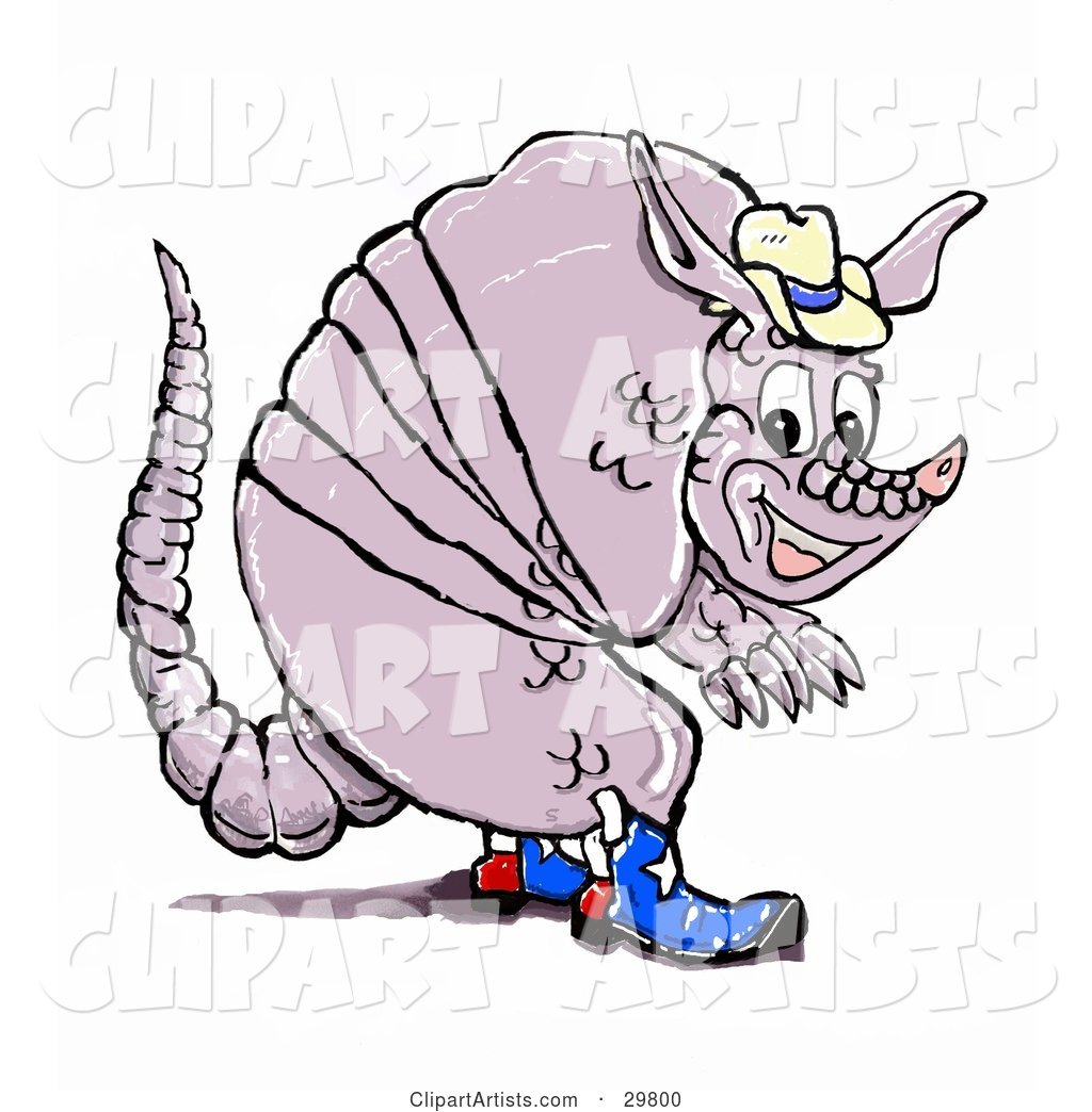 Smiling Armadillo in American Cowboy Boots and a Hat