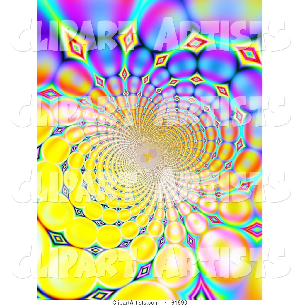 Spiraling Funky Background of Colorful Fractals on Yellow