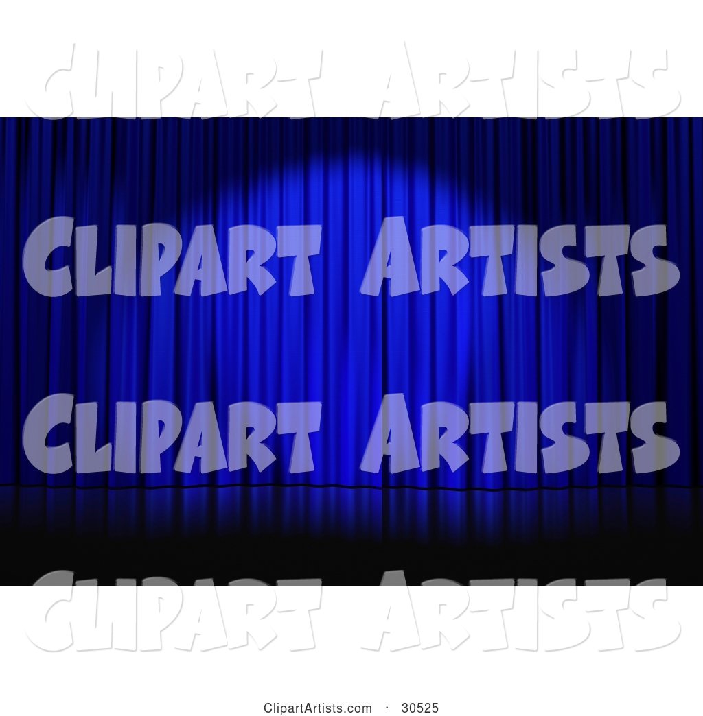 Spotlight Cast on Closed Blue Curtains on an Empty Stage