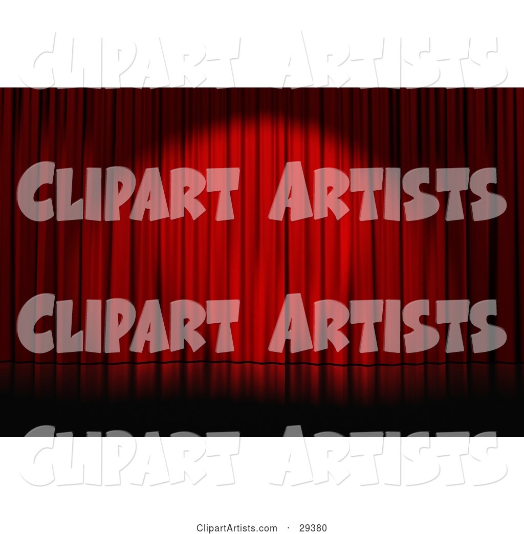 Spotlight Cast on Closed Red Curtains on an Empty Stage