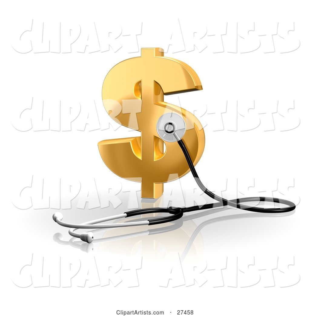 Stethoscope up Against a Golden Dollar Sign, Symbolizing Economy, Debt and Savings