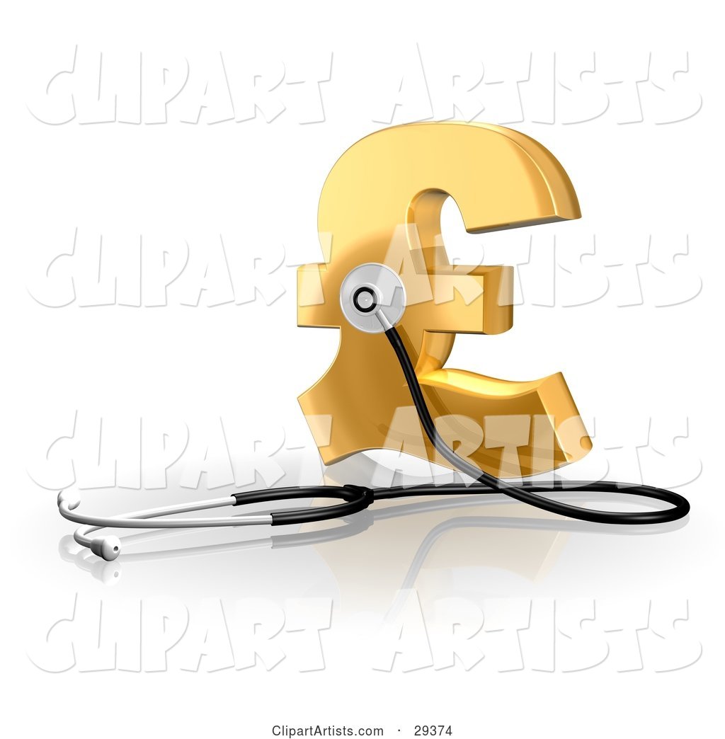 Stethoscope up Against a Golden Pound Sterling Sign, Symbolizing Economy, Debt and Savings
