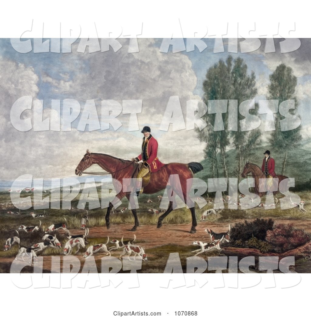 Two Men on Horseback, Fox Hunting with Dogs