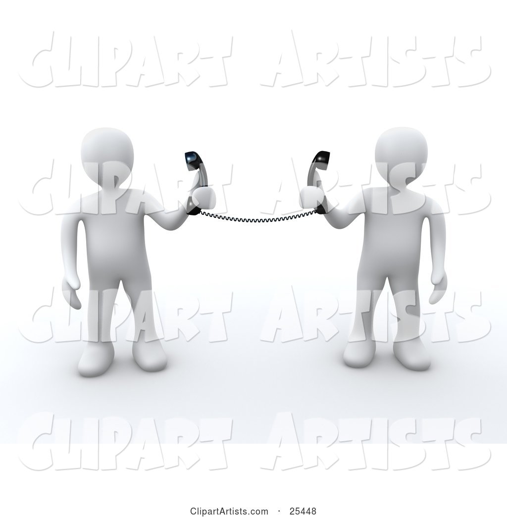 Two White People Holding Telephone Receivers Attached to the Same Cord, Symbolizing Long Distance, Local Calls and Customer Service